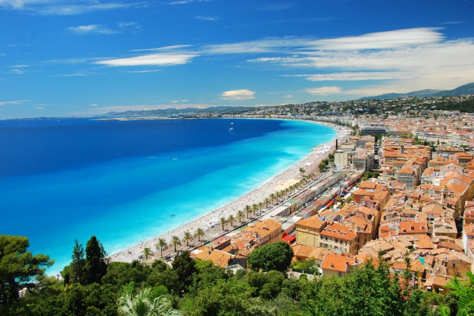 Aerial view of the Baie des Anges in Nice, home to an ESDAC campus