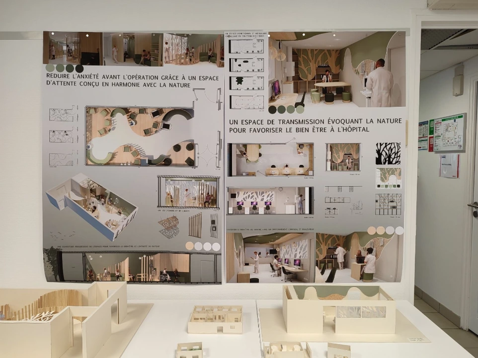 Panneau de présentation d'un projet d'aménagement d'espace hospitalier réalisé au campus ESDAC Rennes